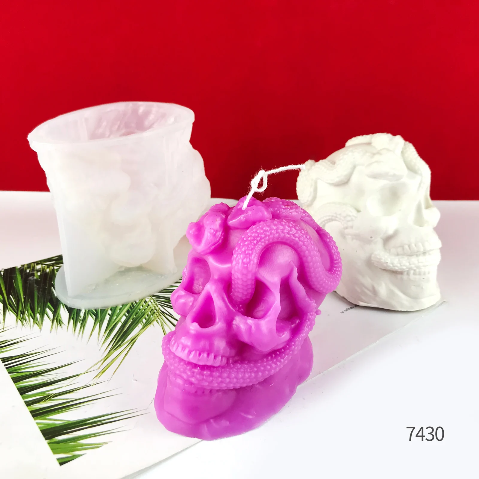 A7430 3D Snake and skull candle silicone mold DIY plaster skull pendant silicone mold
