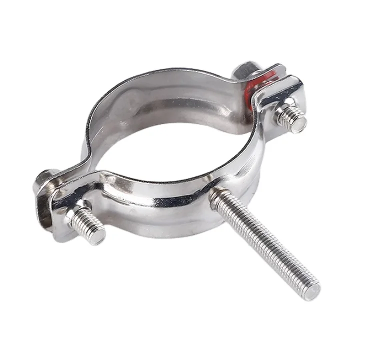 Low Price Sanitary Stainless Steel 304 Double Bolted Clamp Male Thread Rod/Handle Pipe Holder Bracket