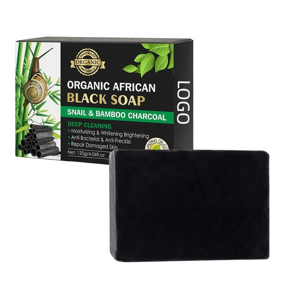 100% Natural Organic Deep Cleaning Whitening Moisturizing Snail Bamboo Charcoal African Black Soap For Face Body Hair Skin Care