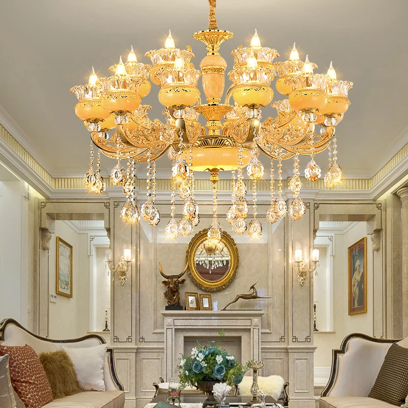 Asian Golden Crystal Modern Ceiling Chandelier & Pendant Lights for Living Room Hotel Lobby Dining Room