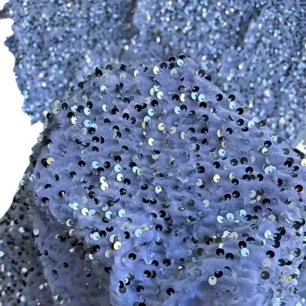 Hot selling high quality china wholesale 3d embroidery shiny multicolor sequin on stretch velvet fabric for dress