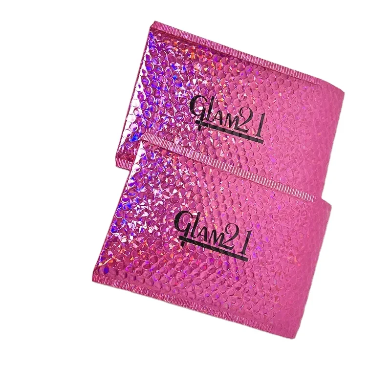 Custom Logo Thick Padded Envelope Shipping Bag 4x8 6x10 Iridescent Holographic Poly Bubble Mailer Metallic Packaging Bag