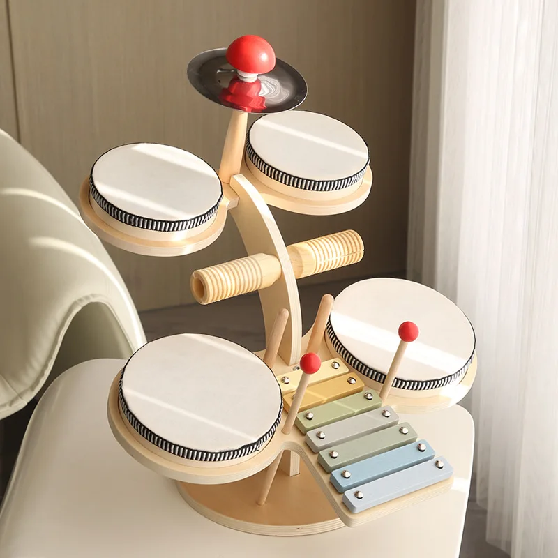 Children wooden Orff music percussion instruments harp percussion gongs baby hand drum toys for boy and girl