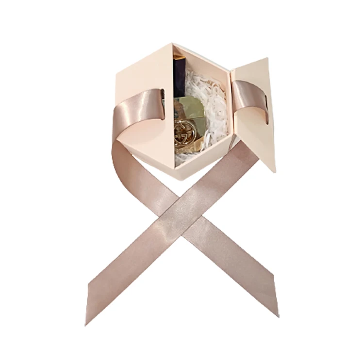 custom logo gold ribbon hexagonal creative marble chocolate wedding favour box candy gifts box for guests