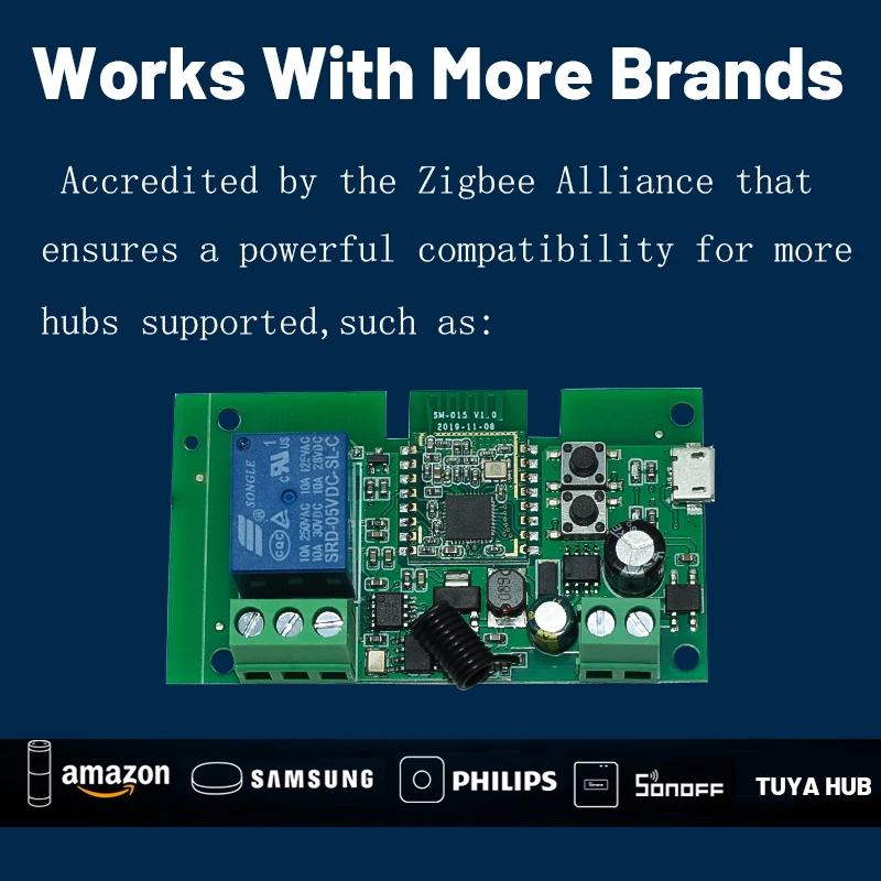 Tuya Zigbee Smart Home Switch Module 1CH Relay Controller 12V 24V 7-32V 10A Relays Work With Alexa Google Assistant Smart Life