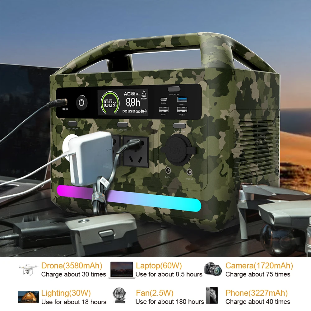 Waterproof 600W AC Output Portable Power Station 8000 Cycling 26000mAh Lithium Rechargeable Battery