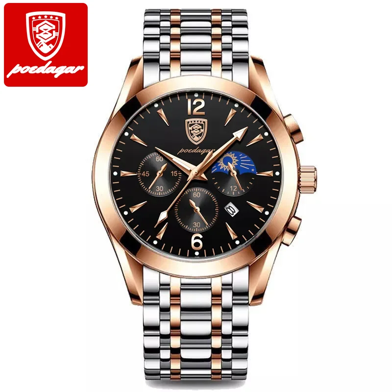Fashionable POEDAGAR 829 Fashion Stainless Steel Date 3BAR Waterproof Luminous Men Quartz poedagar watch for men