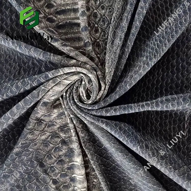  Unique snakeskin design printed lace nylon stretch tricot knit fabric online wholesale