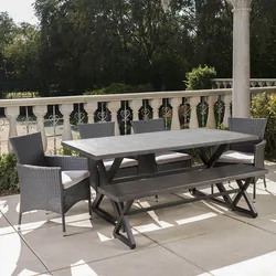 Outdoor Swimming Pool Rattan Furniture Set 7seaters Luxury Metal Designs Design Dining Table