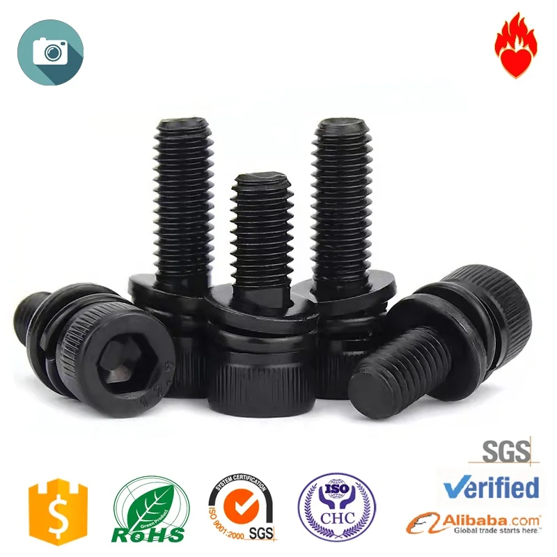 M3M4M5M6M8 12.9 level hexagonal three combination screws self-belt pad bumper pad screw cylindrical bolts