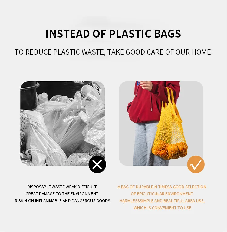 Wholesale Eco short or long Handled Tote Cotton Reusable Net Mesh Grocery Bags for Storage of Fruit Vegetable