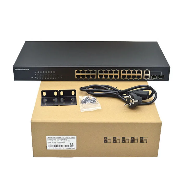 2 SFP Gigabit Ethernet Switch 24 Port Layer 2 Managed PoE Switch 100-240V Support AI POE For CCTV
