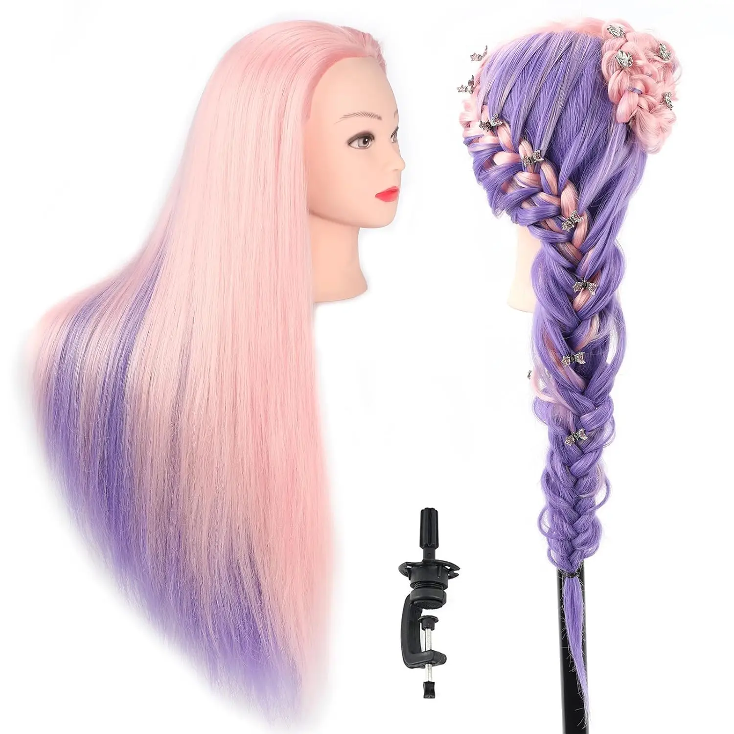 24 inch Doll Head for Hair Styling, Mannequin Head for Practicing Braiding, Synthetic Fiber Hair, Hair Styling Mannequin Head