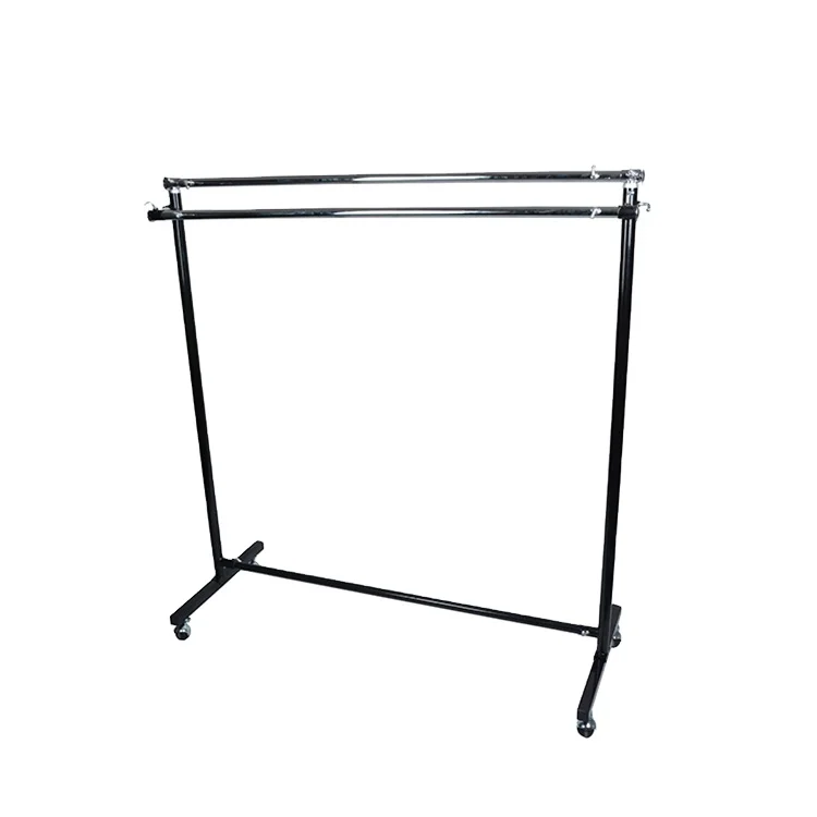 Mobile heavy duty double clothes garment rail rack Stainless Steel Rack for displaying and drying