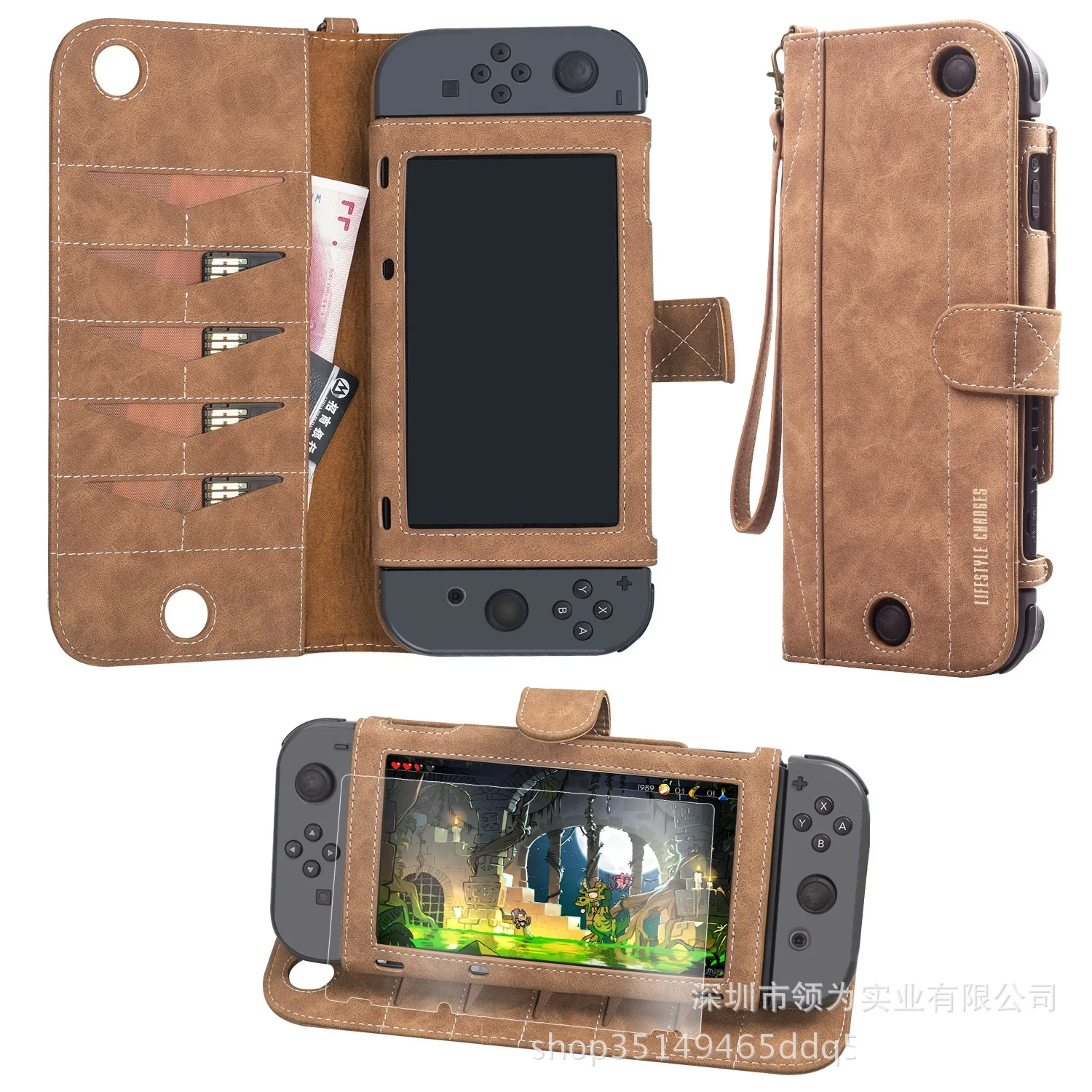 leather Carrying Case Game Card Cartridges foldable multifunctional stand for Nintendo Switch