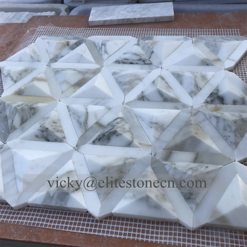 Polished or Honed Triangle Shape Calacatta Gold Marble Mosaic for Wall Art