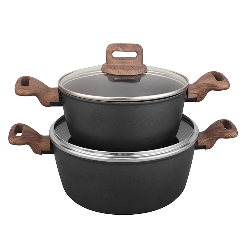 Wooden Handle Design Stone Marble Coating Good Quality Nonstick Coating Aluminum Cookware Round Pizza Grill Pan