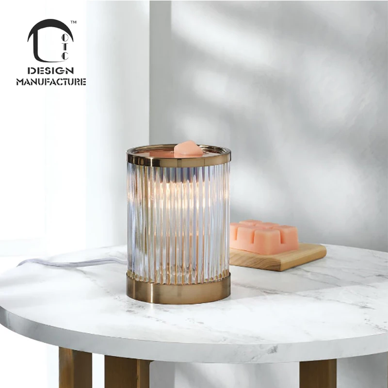 manufacture  good quality home fragrance art glass golden  wax melter burner with warm night light