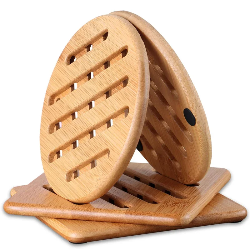 2024 Natural tripod kitchen hot dish non-slip bamboo heat resistant mat