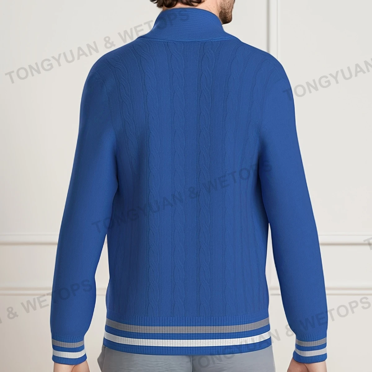 BSCI Factory Custom Cardigan Oversized Sweaters Classic Design Greek Shawl Collar Stripe Cotton Vintage Knitted Cardigan Men