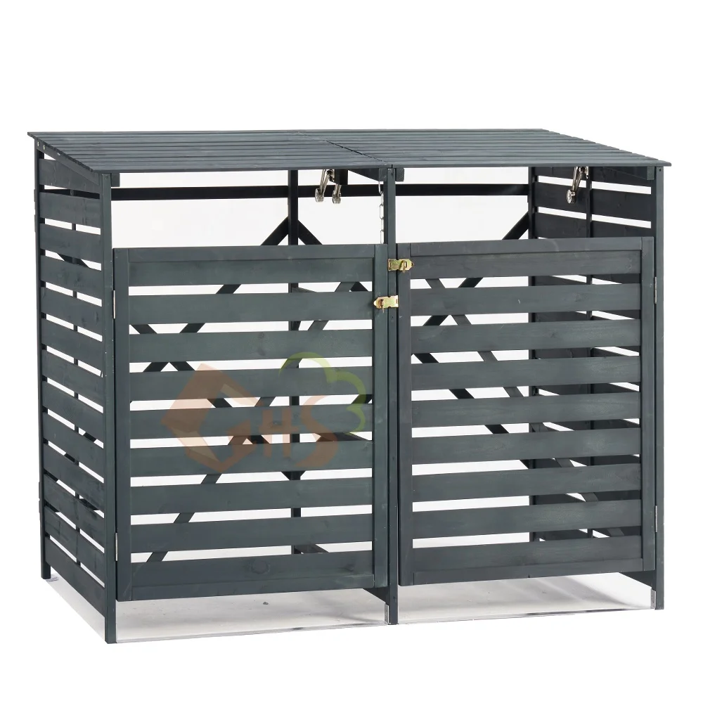 Double Wooden Trash Bin 240 Litre Wheelie Bins wheeled Storage Bins