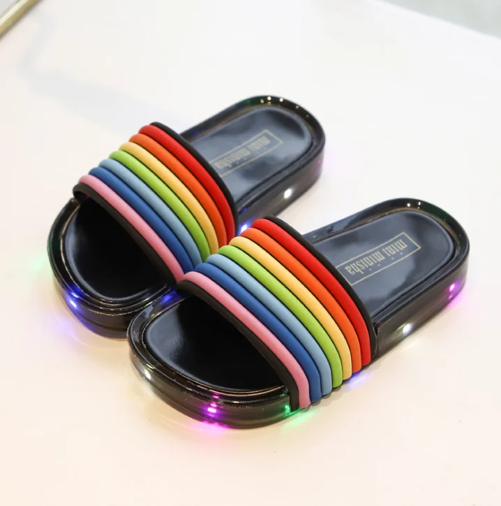 Радужные тапочки, блестящие туфли-желе, Детские радужные легкие тапочки, сандалии