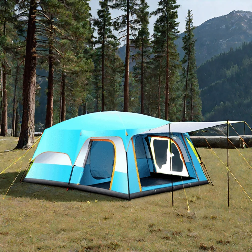 Luxury Outdoor Camping Canopy Tent Two Rooms Large Space 8-12 People Sun Rain Protection Thickened Cow JIn Cloth Skylight