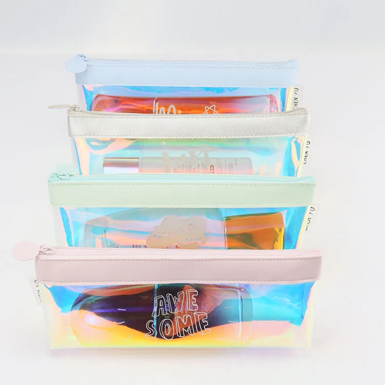 Пенал с голограммой, ПВХ чехол на молнии для карандашей, косметичка, сумочка для кистей для макияжа, пенал для канцелярских принадлежностей, органайзер для паспорта