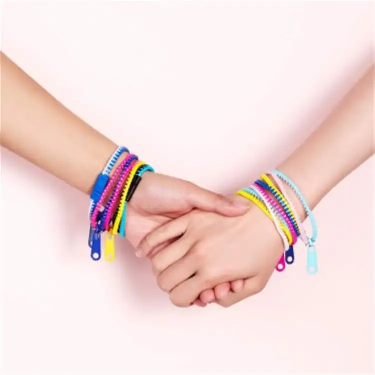 Wholesale Pressure Relief Fidget Colorful Neon Thicker Plastic Zipper Bracelets