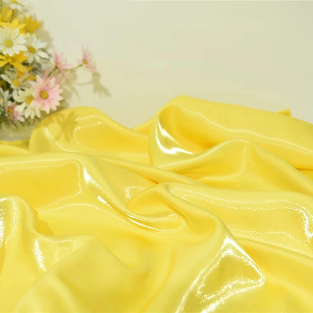 FT 100% Polyester Satin Shimmer Fabric Metallic Crystal Shiny Luster Fashion Apparel such Lingerie Shirts Mesh In-Stock Items