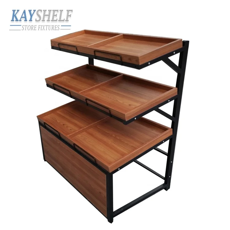 Деревянная и Металлическая стальная конструкция, односторонний остров, модульная полка для гондолы, для супермаркета, для овощей и фруктов