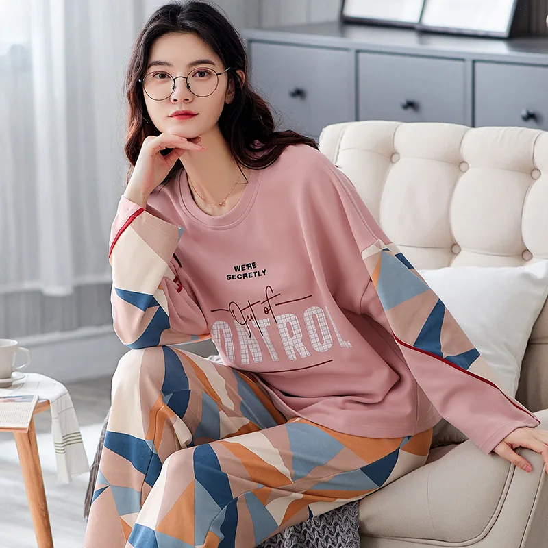 Pajama woman Spring and autumn pure cotton long sleeve large size set of middle-aged and elderly mother home dress set lady