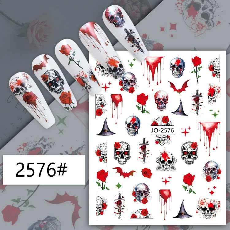 Hot Halloween nail sticker Cartoon skull heart pink pumpkin poker nail decals stickers