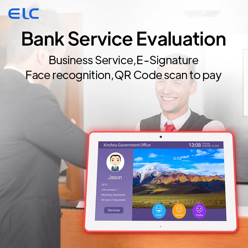 WL1087T(2020) 10.1 Inch L -shaped POE Touch Screen Dual Speaker Light Tablet PC with Quad Core Android 6.0 Capacitive Screen