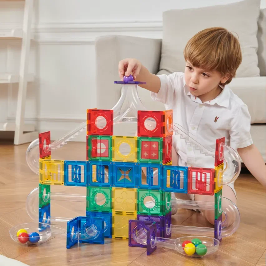 OEM Toys Learning Kit Electric Magnetic Tiles Race Track Marble Run Building Blocks For 3+ Years Kids