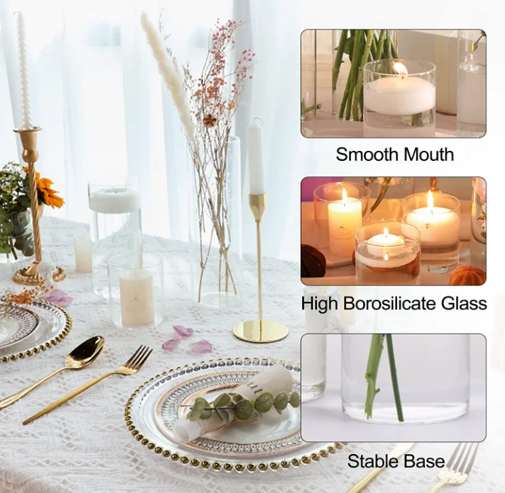 customize handmade creative modern wide mouth large tall cylinder bud nordic hydroponic transparent bottle flower glass vase