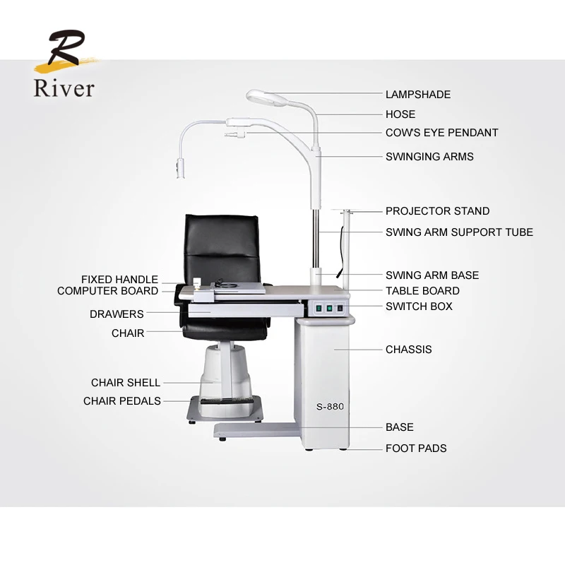 Ophthalmic motorized refraction chair and table unit optometry chair and stand ophthalmic unit chair
