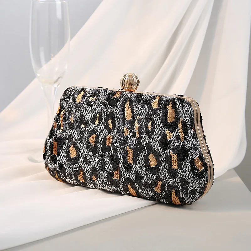 New Arrival Winter Vintage Ladies Sequined Bag Leopard Print Clutch Bag Evening Bags Can Be Customized