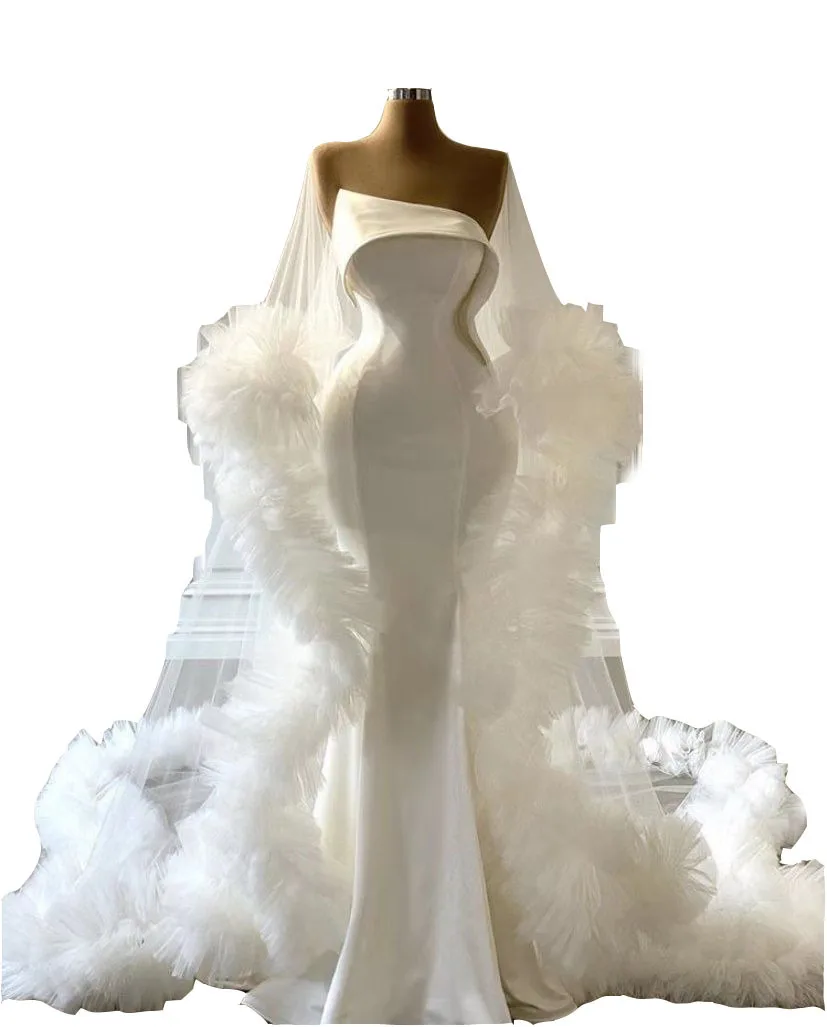 Красивое длинное свадебное платье-Русалка из атласа и тюля большого размера свадебное платье со шлейфом