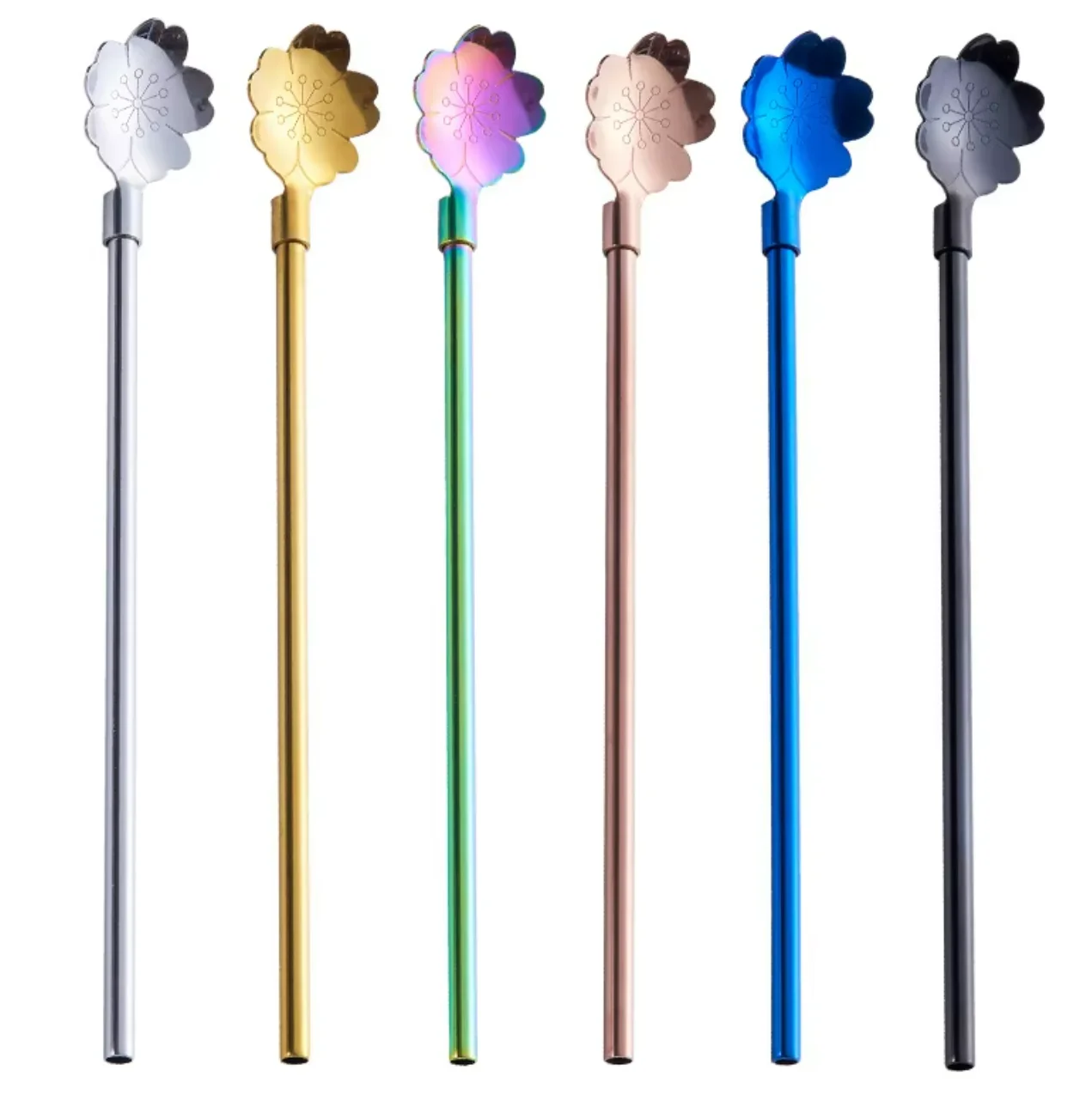 Creative 304 Stainless Steel Straw Spoon with Long Handle Food Grade Metal Tea Stirring Rod for Milk Tea Drink Bar Accessories