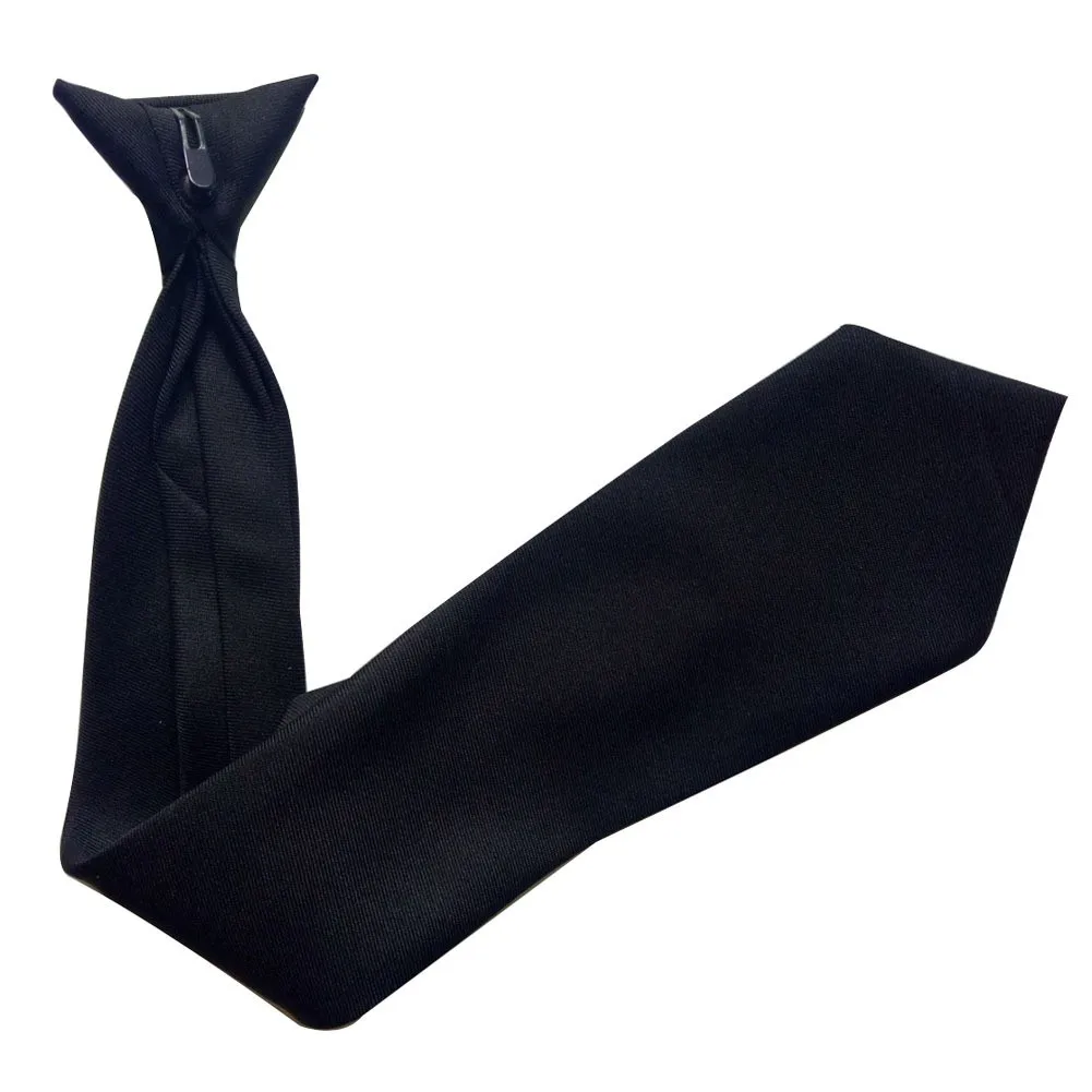 Wholesale Security Uniform Black Twill Polyester Ties Custom Embroidery Logo Clip On Tie With Solid Color