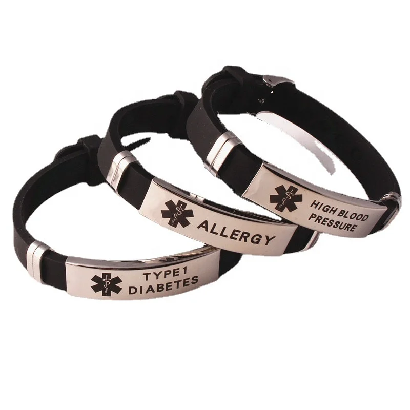 Factory custom logo stainless steel life star braided medical alert blank id silicone bracelet