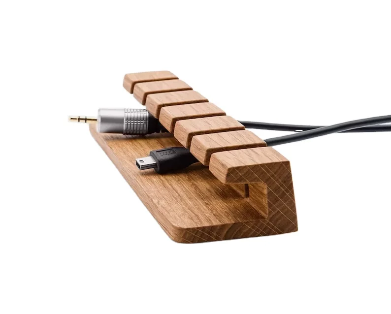 Cable Management for Power Cords and Charging s table charger holder organizer Wooden Charger Organizer