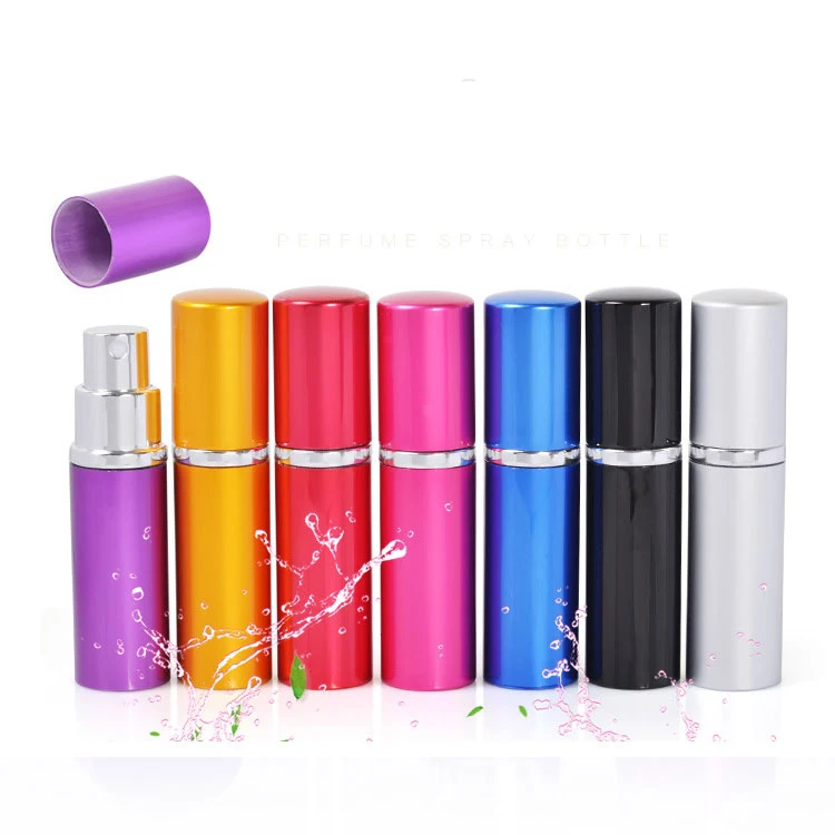 Empty cosmetic 7 colors 10ml mini portable pocket sized aluminum bottles refillable spray perfume atomizers wholesale