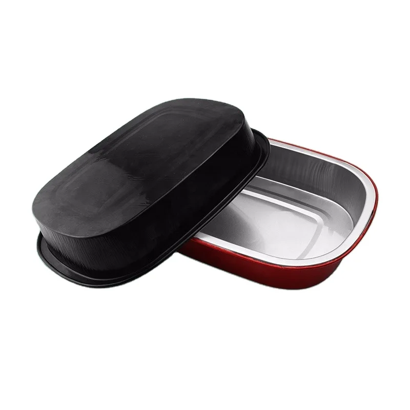 Factory Direct 750ml Smooth Wall Rectangle Aluminum Foil Food Tray Reusable Airtight Disposable Pan With Plastic Lid