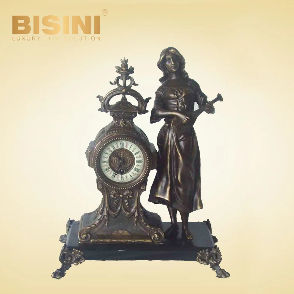 Superb antique European-style elegant beauty Sculpture Classic ornaments marble table clock Cast copper desk clock clock