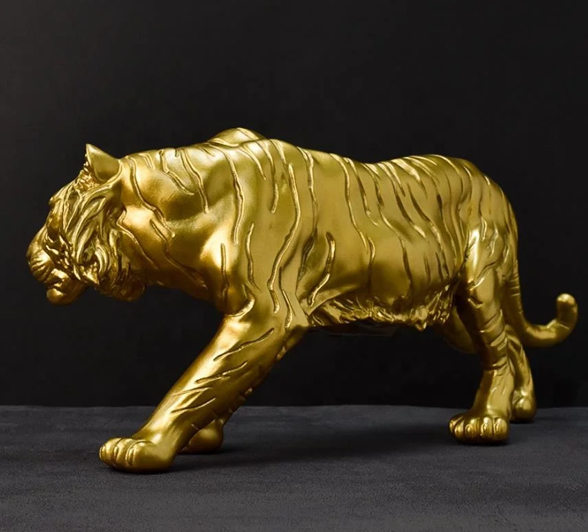 Resin large gold tiger statue figurine sculpture home desk decorations ornament supplies