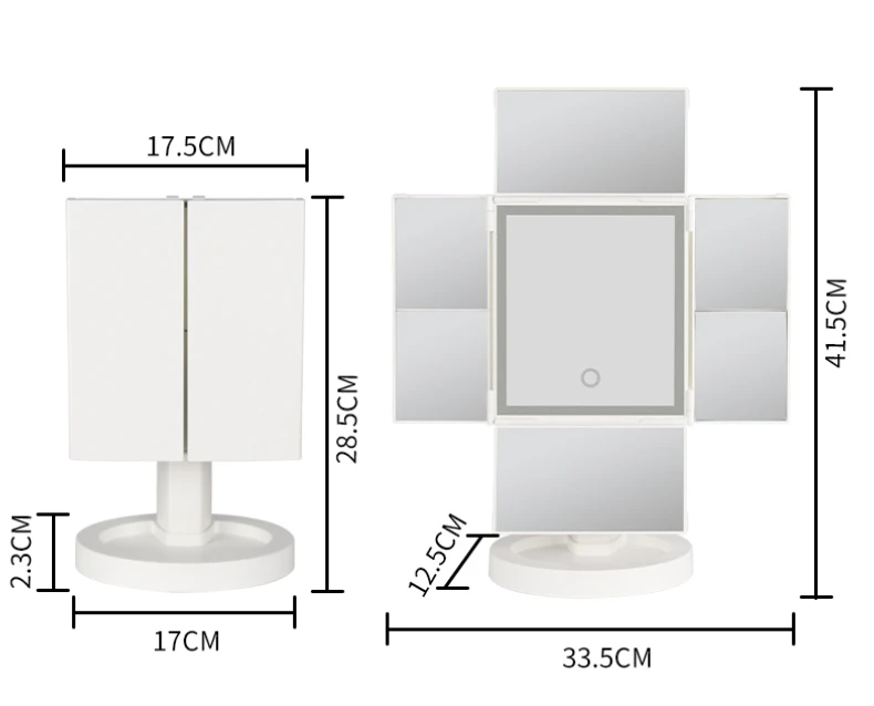 Multi-function Led Makeup Tabletop Mirror Circular Girl Makeup Mirror with Storage Box Wireless Charger Silver Square Lighted