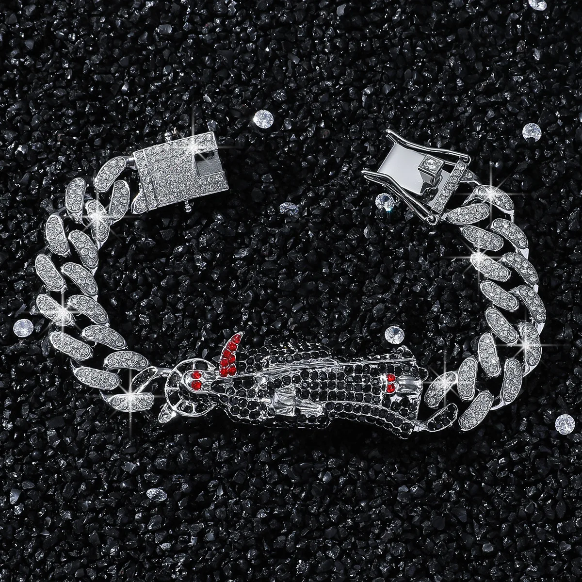 Gold Plated Cuban Chain Santa Muerte Bracelet Alloy Rhinestone Religious Roja de hilo de la Pulsera Holy Death Men Bracelet