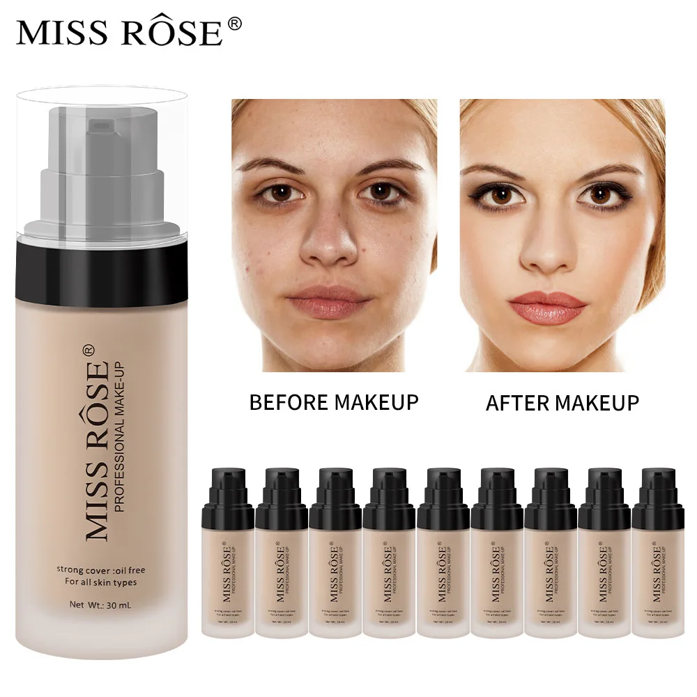 MISS ROSE 30ml Matte Liquid Foundation Maquiagem perfect Makeup Foundation Waterproof Maquillaje private label liquid foundation